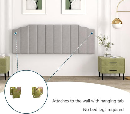 Befurtori King Size Headboard Only, Velvet Wall Mounted Headboard King for Adjustable Bed Modern Upholstered Head Board Easy Assembly, Gray