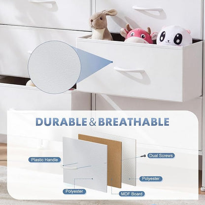DUMOS White Bedroom Dresser for Closet, Fabric Dresser, Chest of 6 Drawers | Storage Organizer, Small Space TV Stand for Living Room, Anti-tip and Wooden Top, Home Furniture, Hallway