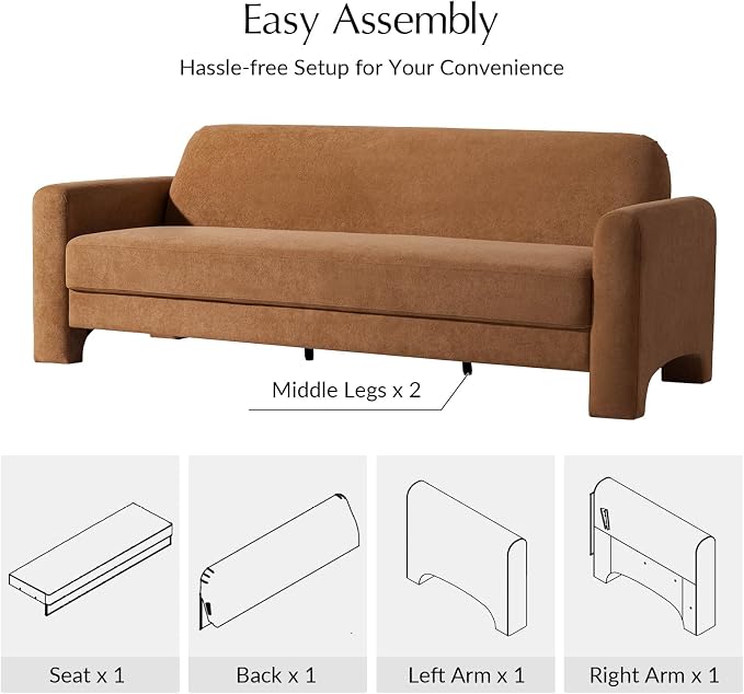 HULALA HOME 84" Modern Curved Sofa, 3 Seater Sofa for Living Room, Caramel