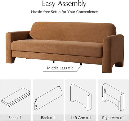HULALA HOME 84" Modern Curved Sofa, 3 Seater Sofa for Living Room, Caramel