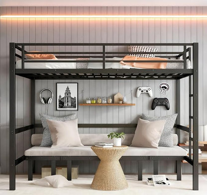Bellemave Queen Over Queen Futon bunk Bed, Lower bunk can be Pulled Out in Three Sections, Loft Bed with Sofa for Teens, Adults, Bedroom, Black(Excluding Cushions and mattresses)