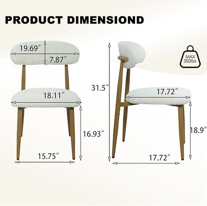 FREKEN Modern Upholstered Dining Chairs Set of 6, Mid-Century Metal Frame with Wood Grain, Linen Fabric Side Chair for Kitchen Dining Room, 350lbs Capacity, Beige