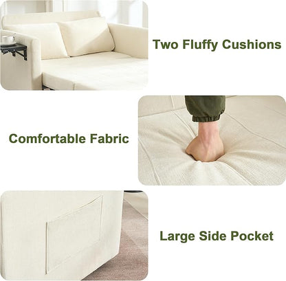 45" Oversize 3-in-1 Sleeper Chair Pull Out Bed, 75" Long Single Sleeper Sofa Bed with Wing Table and Side Pocket for Living Room, Bedroom, Small Space, Beige