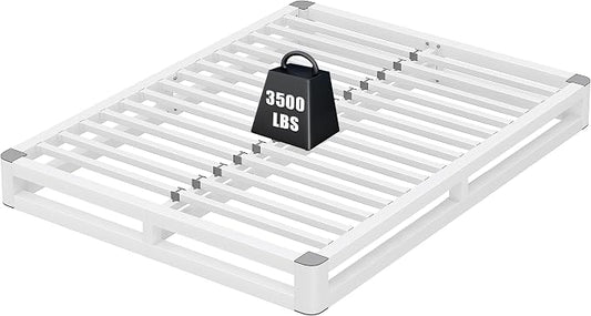 6 Inch Full Size Bed Frame with Rounded Corner and Squeak Free U-Slot Design, Metal Platform Bed Frames 6 Non-Slip Guards, 3500lbs Heavy Duty Steel Slat Support, No Box Spring Needed, White