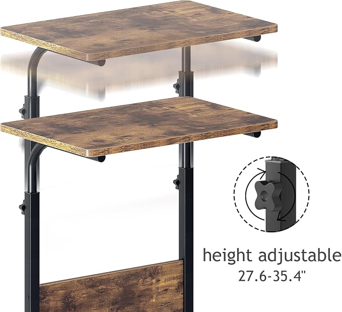 DlandHome Rolling Desk Mobile Standing Desk Mobile Side Table 23.6 Inches w/Wheels Adjustable Movable Portable Laptop Computer Stand for Bed Sofa,DUS-05#1-60FG-FBA