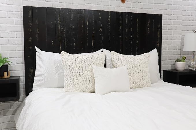 Barn Walls Black Headboard, Rustic Design Weathered, Solid Wood Headboard, Floating Panels, Wall Mount, Adjustable Height, Easy Assembly, Queen Size