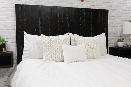 Barn Walls Black Headboard, Rustic Design Weathered, Solid Wood Headboard, Floating Panels, Wall Mount, Adjustable Height, Easy Assembly, Queen Size