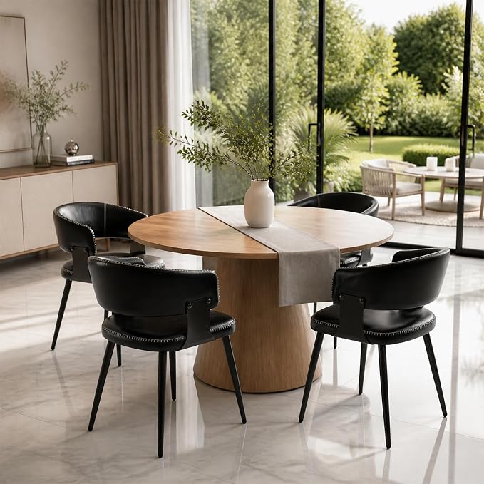 Dining Chairs Set of 4, Modern Upholstered Faux Leather Kitchen Chairs with Elegant Stitching, Easy to Assemble & Clean for Dining Room, Restaurant, Cafe, Vintage Black