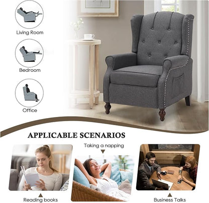 Wingback Recliner Chair with Massage and Heat Tufted Fabric Push Back Arm Chair, Recliner Chair for Living Room Bedroom Home Theater (1,Grey)
