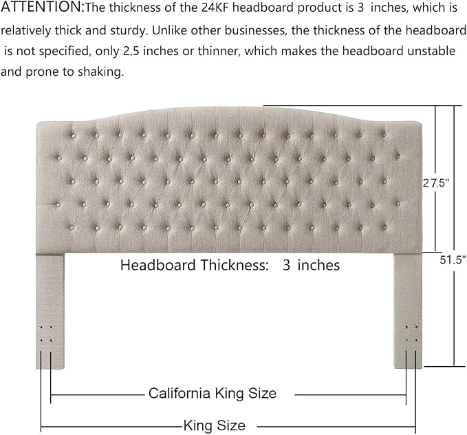 24KF Upholstered Tufted Button Linen King Headboard,Comfortable Fashional California King Headboard,Linen