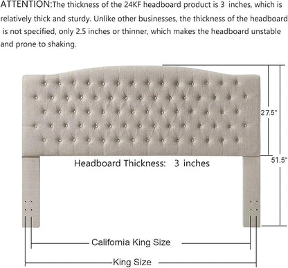 24KF Upholstered Tufted Button Linen King Headboard,Comfortable Fashional California King Headboard,Linen