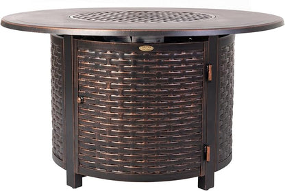 Fire Sense 62373 Florence Woven Aluminum Convertible Gas Fire Pit Table 55,000 BTU Multi-Functional Outdoor with Fire Bowl Lid, Nylon Weather Cover & Clear Fire Glass - Bronze Finish - Round - 44"
