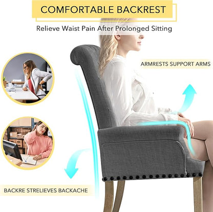 adochr Upholstered Fabric Accent Dining Chair, Arm Dining Chair with Elegant Tufted Club for Dining Room Kitchen Room, Dark Grey