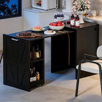 Folding Desk with Storage and Charging Station, Pull-Out Desk Cabinet with Spacious Desktop, Foldable Computer Table for Small Space, Black Oak