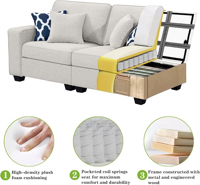 Legend Vansen Oversized Modular Sectional Sofa,U/L‑Shaped Reversible Couch with Ottoman,Deep Seat Plush Polyester Sofa for Living Room,6‑Seater,Cream