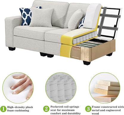 Legend Vansen Oversized Modular Sectional Sofa,U/L‑Shaped Reversible Couch with Ottoman,Deep Seat Plush Polyester Sofa for Living Room,6‑Seater,Cream