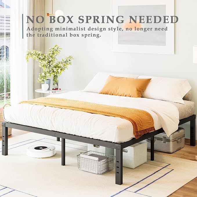 FSCHOS 14 Inch Metal Platform Full-Size Bed Frame No Box Spring Needed, Heavy Duty, Noise Free, Black