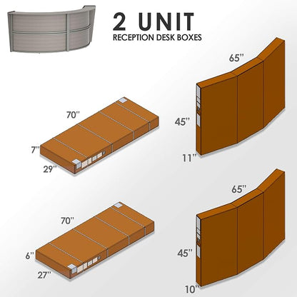 Linea Italia Curved Modern Office Desk Easy to Assembly 2 Panel Reception Counter for Lobby, Salon, 124" x 49", Ash