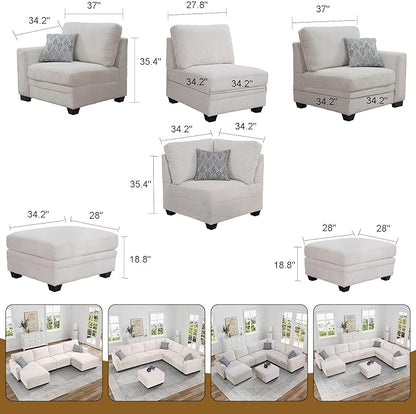 Legend Vansen Oversized Modular Sectional Sofa,7 Seat U Shaped Couch with Ottoman,Corduroy Sofa with Deep Seat,Convertible Large Sectional Couches for Living Room(Cream, L-7)