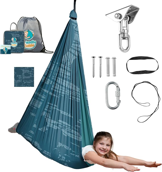 Indoor Sensory Swing for Kids or Outdoor – Holds 300lbs, Double-Layer, & 360° Swivel, Calming Compression Therapy Swing Hammock for Kids & Adults with All Hardware – Sensory-Motor Toys & Gifts