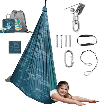 Indoor Sensory Swing for Kids or Outdoor – Holds 300lbs, Double-Layer, & 360° Swivel, Calming Compression Therapy Swing Hammock for Kids & Adults with All Hardware – Sensory-Motor Toys & Gifts
