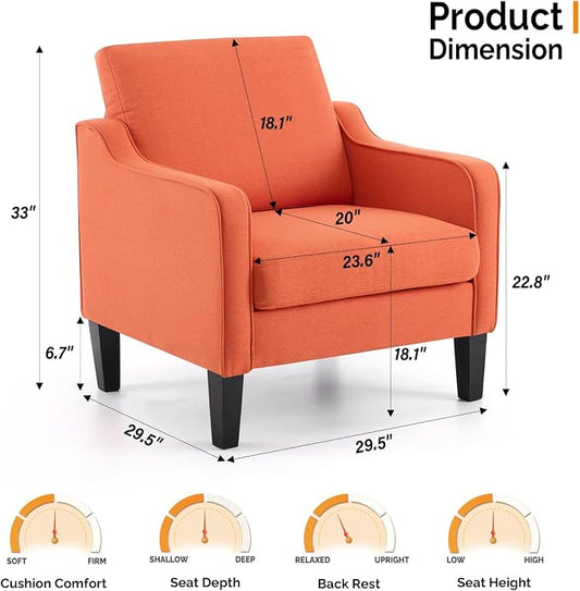 VINGLI Accent Chairs Set of 2 Living Room Chairs Burnt Orange Reading Chair for Bedroom Scooped Arm Chair Mid Century Modern Accent Chairs Upholstered Comfy Chair for Apartment, Waiting Room