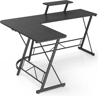 Mr IRONSTONE 63" L Shaped Computer Desk, Corner Desk, Home Office Desk, Gaming Writing Workstation with Large Monitor Stand, Easy to Assemble, Black