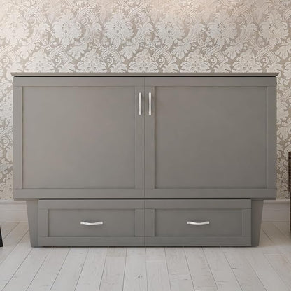 AFI, Monroe Queen Murphy Bed Chest with 6" Mattress, Storage Drawer & Built-in USB Charger, Grey