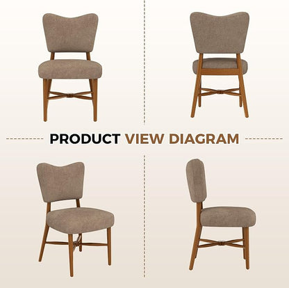 Farmhouse Dining Chairs Set of 2, Linen Seat, Wood Legs, Brown | Mid Century Modern, Upholstered Padded Cushion, Solid Wood Cross-Brace, Easy 15-Min Assembly, Kitchen Dining Room