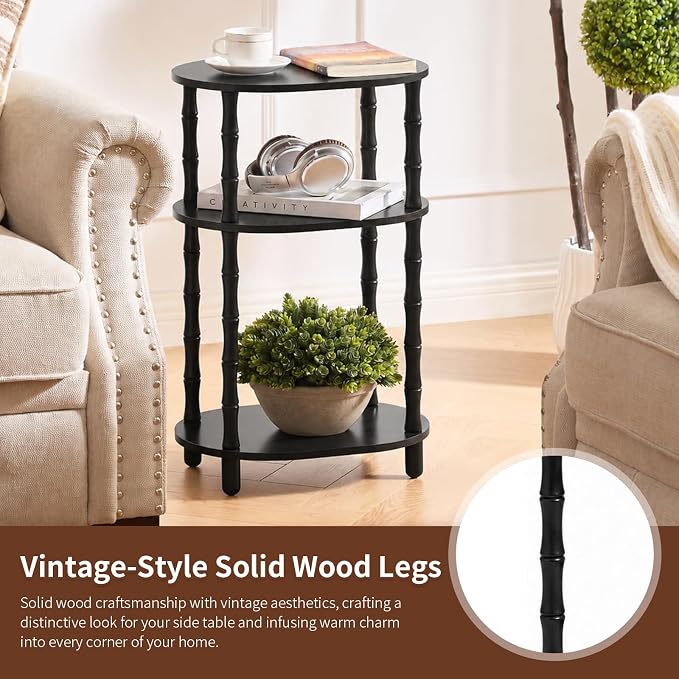 Side Table, 3-Tier Oval Accent Small End Table, Modern Oval Nightstand Accent Table for Small Space, Bedrooms, Living Room, Easy to Assemble, Black