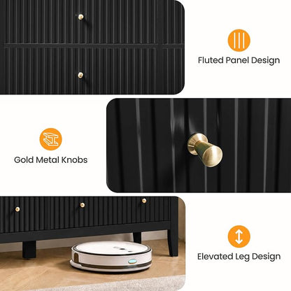 RoyalCraft 7 Drawer Dresser for Bedroom, 53" Wide Modern Wooden Chest of Drawers with Metal Handles, Painted Surface, Sturdy and Stable Storage Cabinet for Living Room, Black