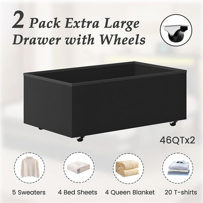 HISOFT Queen Bed Frame with Storage, Wood Headboard with Fast Charging Station, LED Lights, Platform Bed Frame Queen Size, Fabric Drawers with Wheels, No Box Spring Needed, Noise Free, Rustic Grey