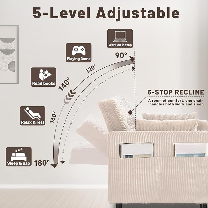 73" Queen Size Sofa Bed, Loveseat Sleeper Sofa with Pull Out Bed, 360° Swivel Table and USB, Modern 2 Seater Convertible Corduroy Couch for Living Room Bedroom Apartment, Beige