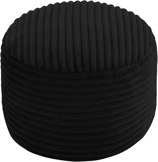 MeMoreCool Stuffed Round Pouf Ottoman Foot Rest, Soft Plush Floor Pouf Foot Stool, Corduray Footstool Footrest, Small Round Ottoman for Living Room Couch Sofa Chair, 20x15 Inch Black