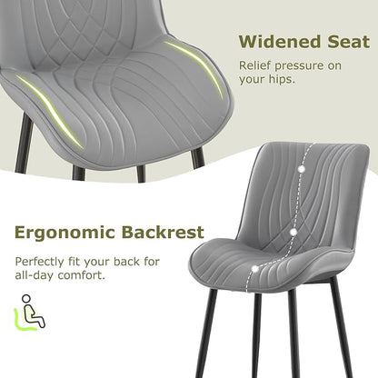 VECELO Dining Chairs Set of 2, Modern Upholstered Faux Leather Cushion Seat and Metal Legs for Kitchen, Living Room, Grey