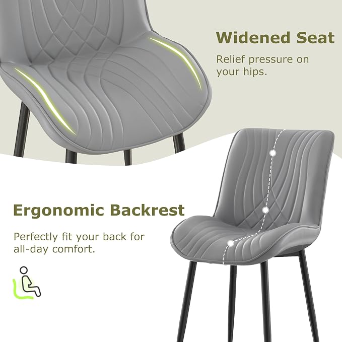 VECELO Dining Chairs Set of 6, Modern Upholstered Faux Leather Cushion Seat and Metal Legs for Kitchen, Living Room, Grey