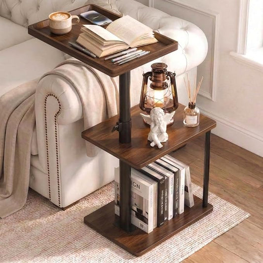 Faesun C Table End Table Adjustable Height, 360°Swivel TV Tray Table for Small Spaces, Small Nightstand for Living Room, Bedroom, Walunt