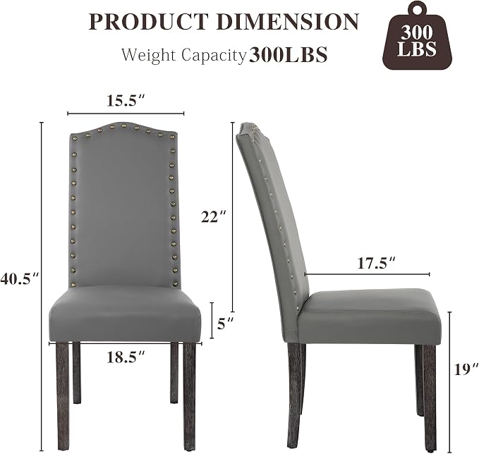 LSSBOUGHT Dining Chair Upholstered Parsons Kitchen Chair with Copper Nails and Solid Wood Legs (Gray-pu, Set of 6)