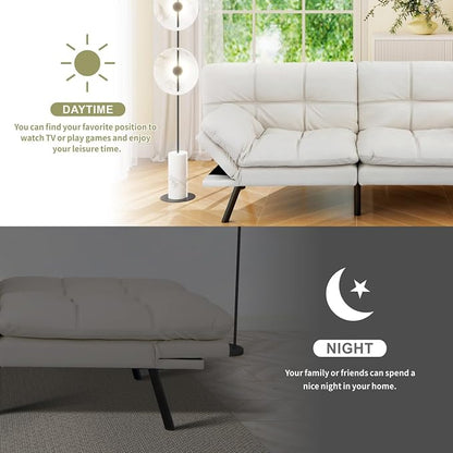 Vipbear 71" Futon Sofa Bed - Convertible Sofa Beds/Adjustable Backrest & Armrest, Comfy Loveseat Sleeper for Small Spaces, Apartments & Offices,Faux Leather White Futons