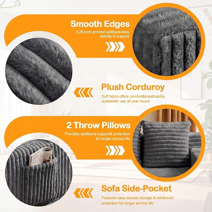 Erament Boneless Loveseat Convertible Sofa Bed, Folding Floor Futon Sleeper Sofa Couch Bed- Boneless Foldable Couch, Corduroy Pull Out Sofa Bed with 2 Pillows for Living Room & Bedroom