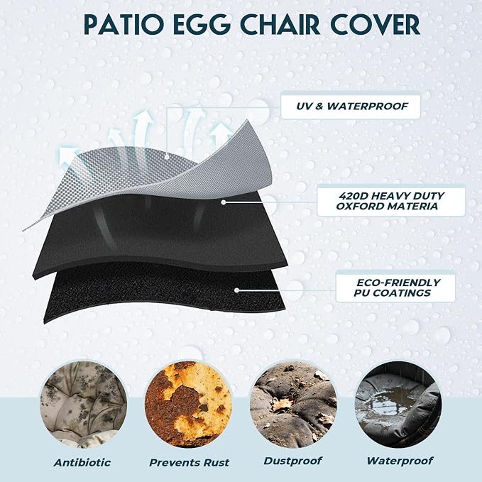 Egg Chair Cover Waterproof 420D Oxford Hanging Outdoor Furniture Covers for Patio Wicker Egg Swing Cocoon Chair, 91x80 Inches, Gray