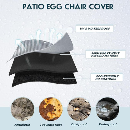 Egg Chair Cover Waterproof 420D Oxford Hanging Outdoor Furniture Covers for Patio Wicker Egg Swing Cocoon Chair, 91x80 Inches, Gray