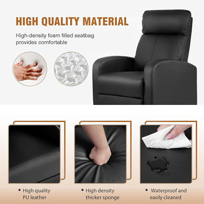 FDW Recliner Chair Push Back Sofa Home Theater Seating with Lumbar Support and Leather Padded Seat Backrest for Living Room