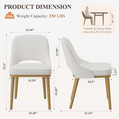 Modern Upholstered Dining Chairs Set of 2, Open Back with Solid Wood Legs, Ergonomic Curved Back Fabric Kitchen Chairs for Dining Room & Kitchen, Living Room Side Chairs, Farmhouse, Beige