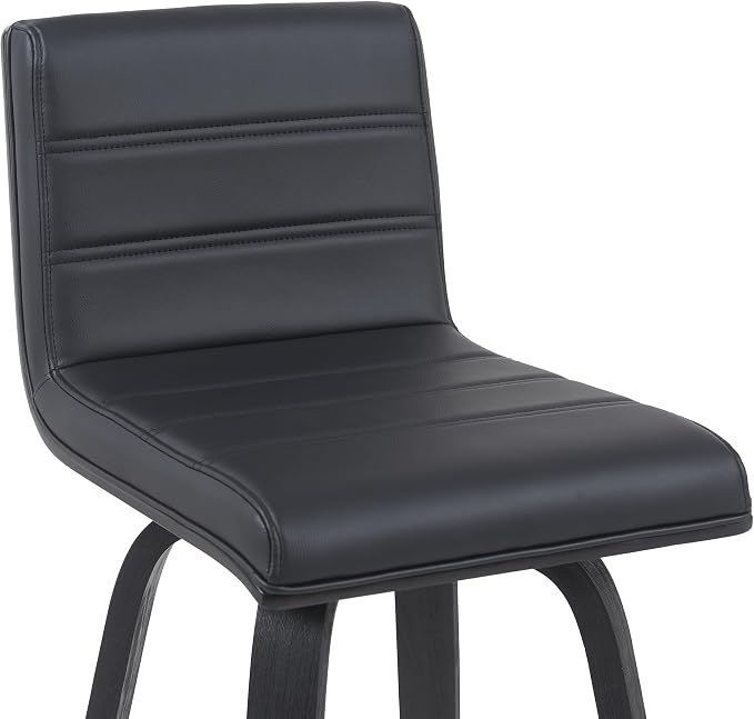 Vienna Modern Counter Height Swivel Bar Stool with Black Faux Leather Seat and Black Brushed Wood Frame Set of 3