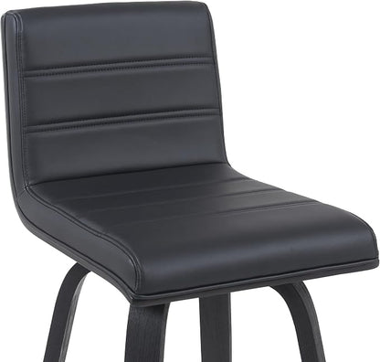 Vienna Modern Counter Height Swivel Bar Stool with Black Faux Leather Seat and Black Brushed Wood Frame Set of 3