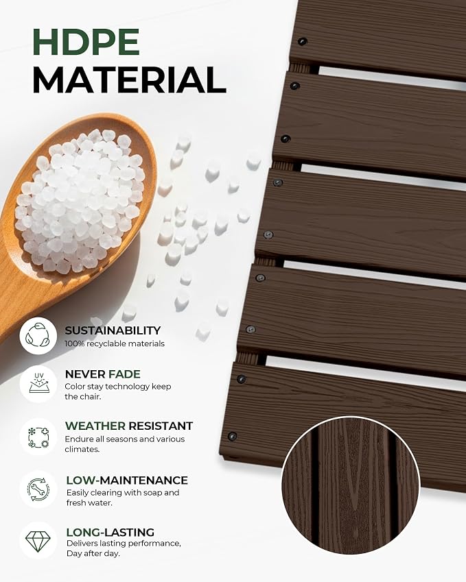 Outdoor Patio Dining, All-Weather HDPE Chair Fade-Resistant, and Low Maintenance for Backyard, Garden, or Patio, Brown