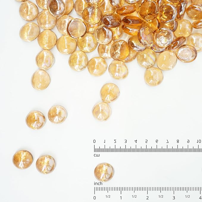5 Pound Fire Pit Glass 3/4 Inch Reflective Round Fire Glass Drops Beads Rocks for Natural or Propane Fire Pit and Landscaping Amber