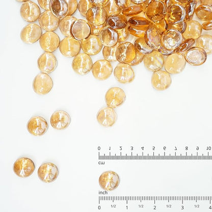 5 Pound Fire Pit Glass 3/4 Inch Reflective Round Fire Glass Drops Beads Rocks for Natural or Propane Fire Pit and Landscaping Amber