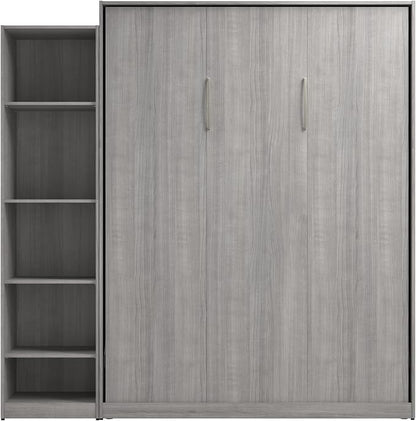 Bestar Claremont Queen Murphy Bed with Closet Organizer (85W) in Platinum Gray, Space-Saving Sleeping Arrangement for Multipurpose Room